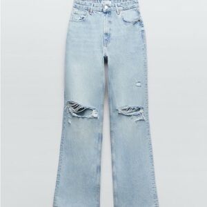 NEW Zara wide leg Light Blue Distressed Women Jeans
